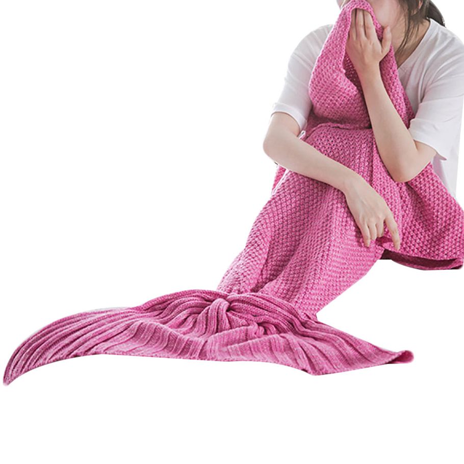 Solid Color Mermaid Tail Knitted Bed Sofa Sleeping Rest Blanket Home Decoration