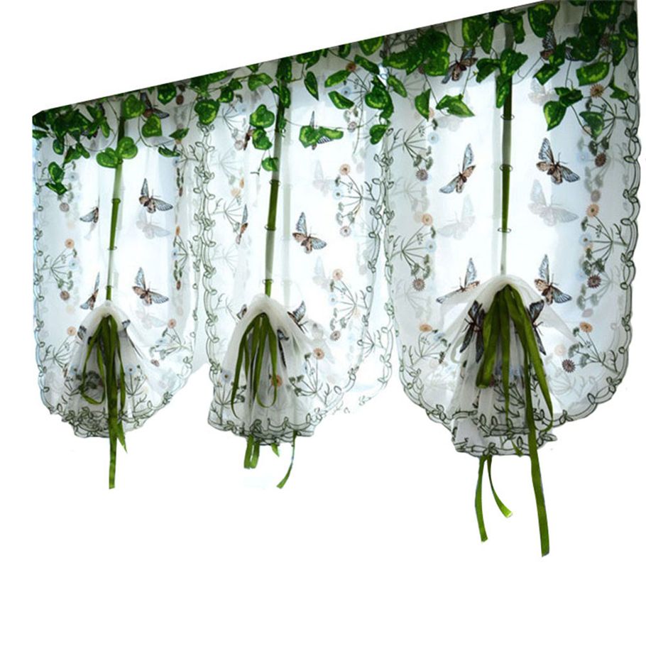Bedroom Decor Rural Butterfly Flower Embroidered Window Curtain Sheer Drape
