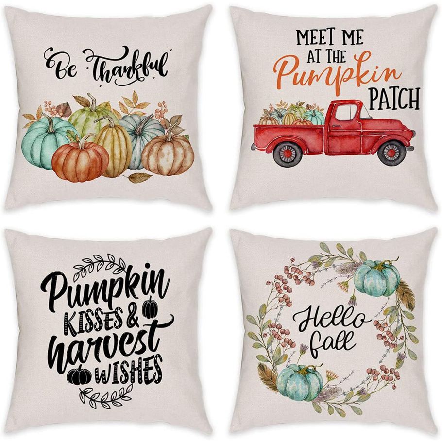 Fall Pillow Covers Autumn Harvest Pumpkin Theme Farmhouse Decorative Throw Pillow Cover Thanksgiving Decor Cushion Cover