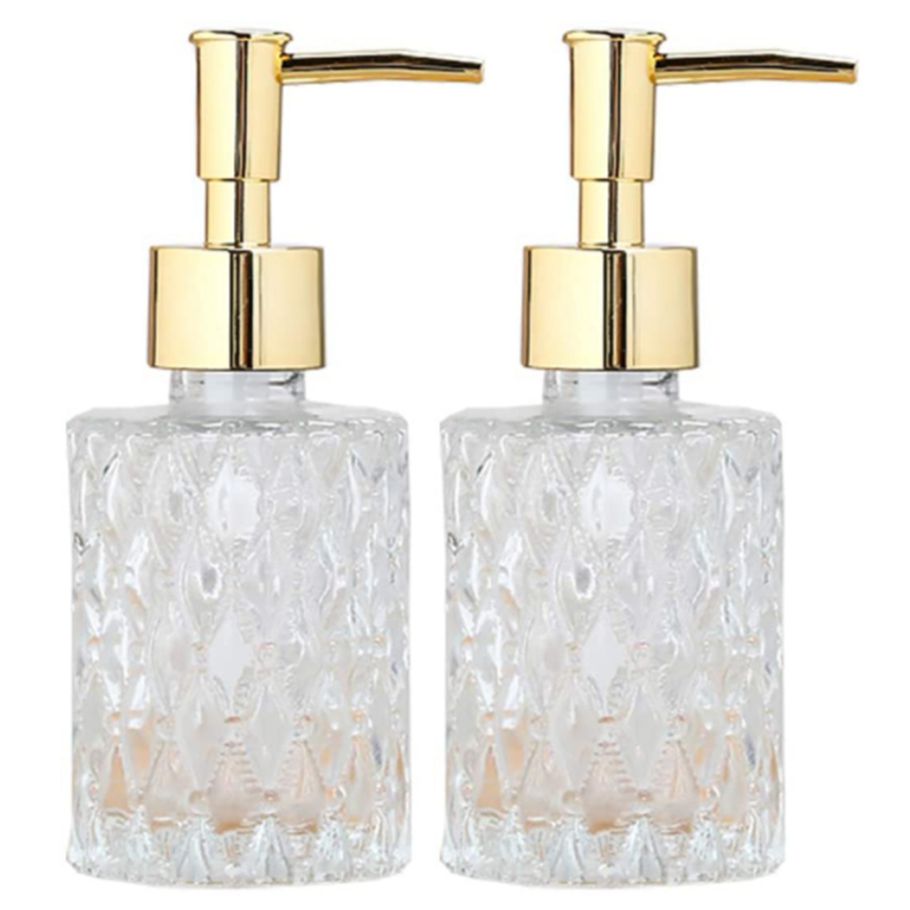 2X Multipurpose Mesa Soap Dispenser Easy to Clean Glass Soap Pump Dispenser perfect for Kitchen and Bathroom (Gold)