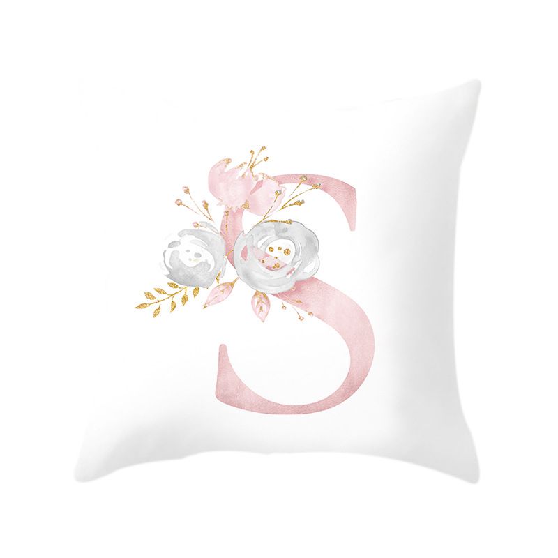 18 Inch Letter Pink Floral Printing Pillow Case Throw Cushion Cover Pillow Cover Sofa Home Decor Letter