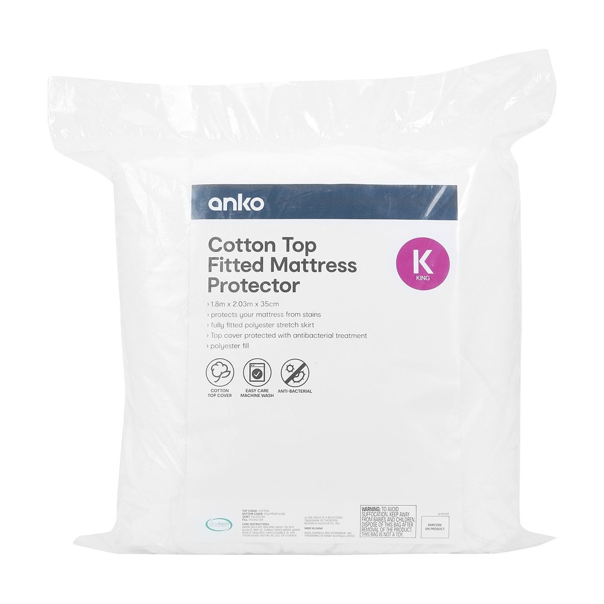 Cotton Top Fitted Mattress Protector - King Bed