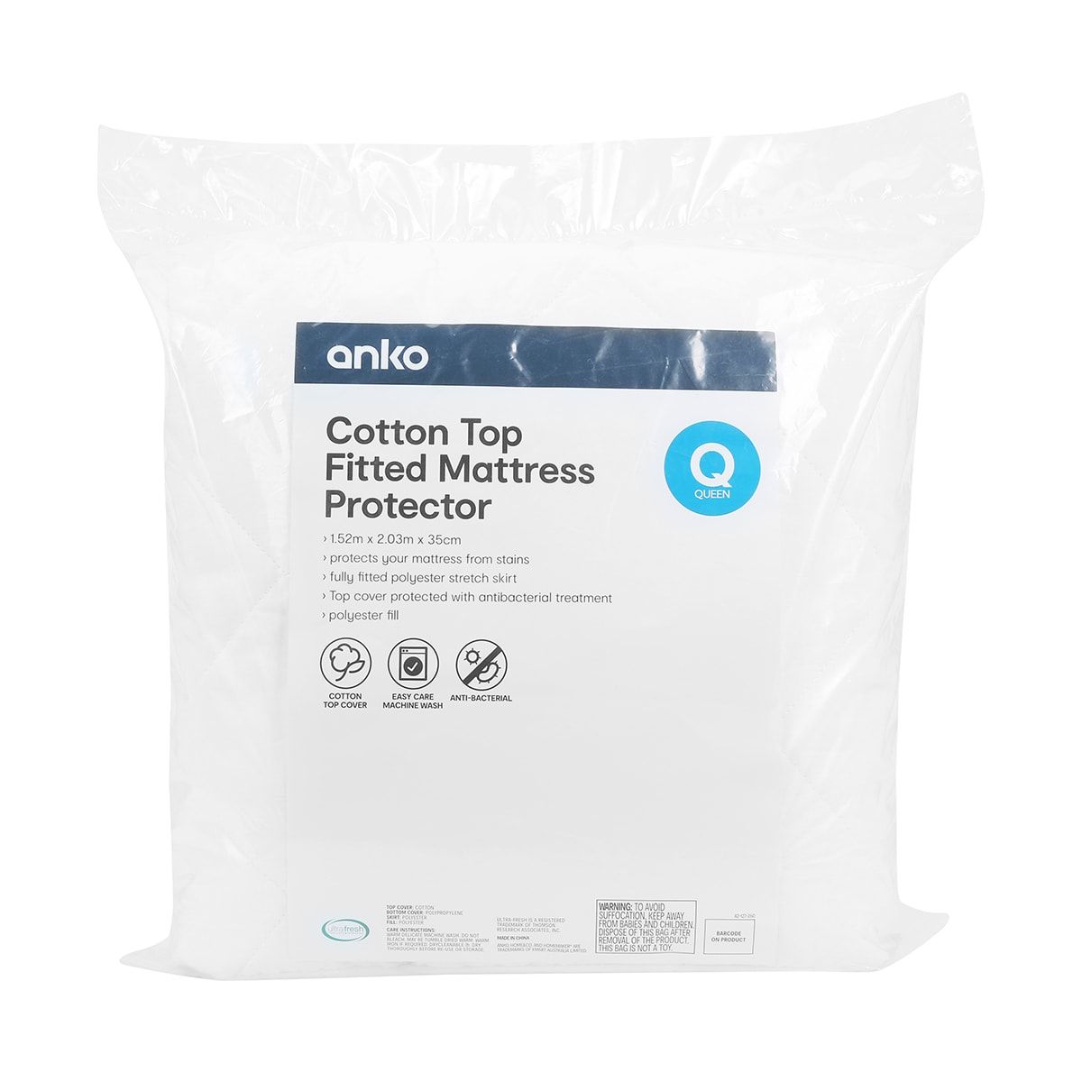 Cotton Top Fitted Mattress Protector - Queen Bed