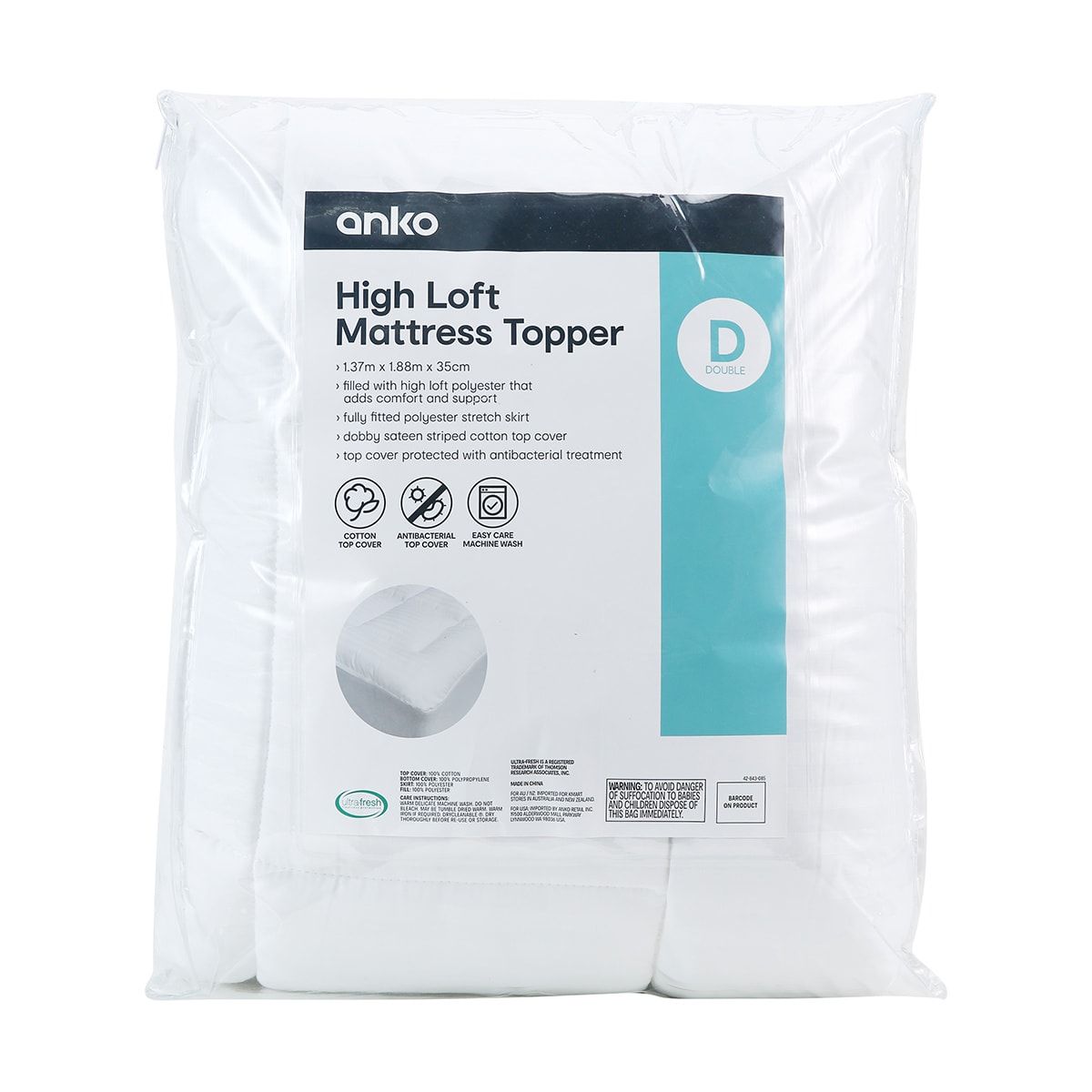 High Loft Mattress Topper - Double Bed, White