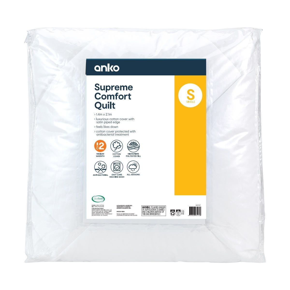 Medium Warmth Supreme Comfort Quilt - Single Bed