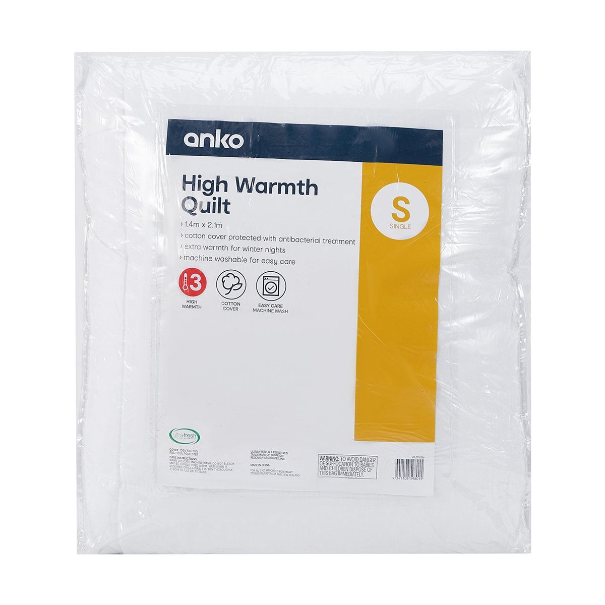 High Warmth Quilt - Single Bed, White