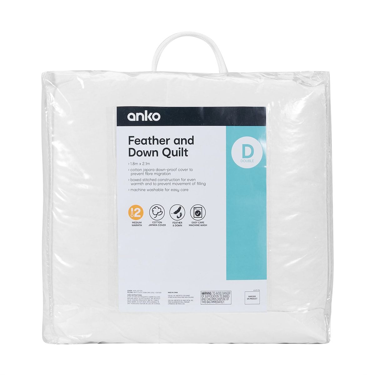 Medium Warmth Feather & Down Quilt - Double Bed, White