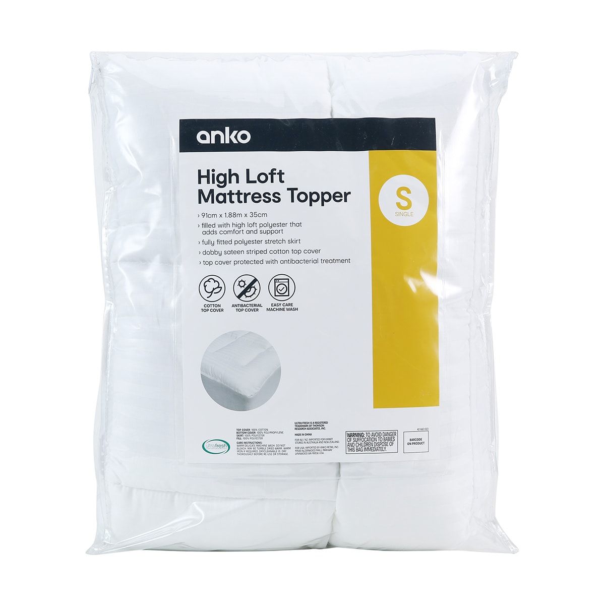 High Loft Mattress Topper - Single Bed, White