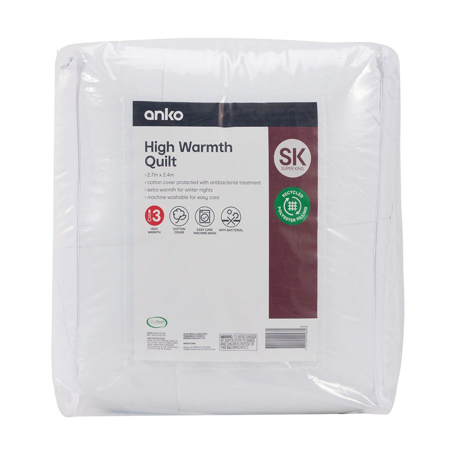 High Warmth Quilt - Super King Bed, White