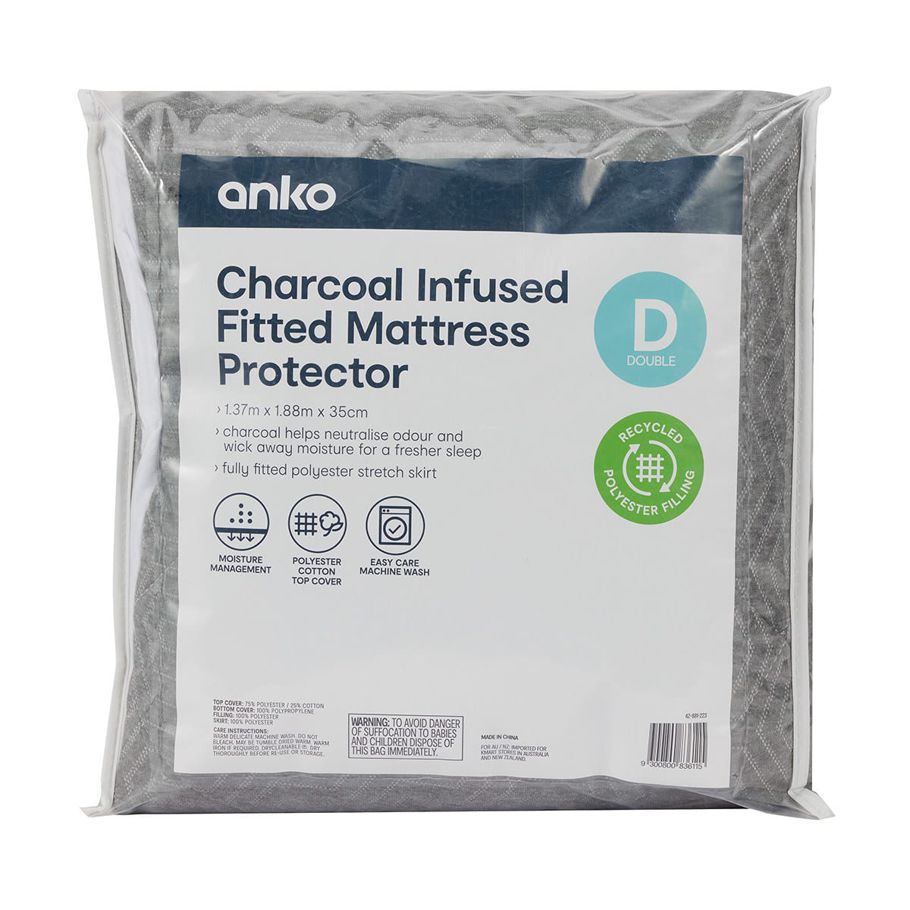 Charcoal Infused Fitted Mattress Protector - Double Bed