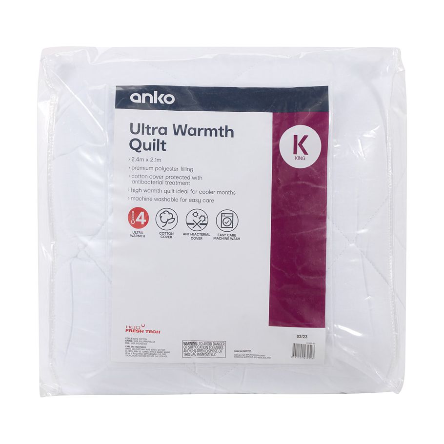Ultra Warmth Quilt - King Bed, White