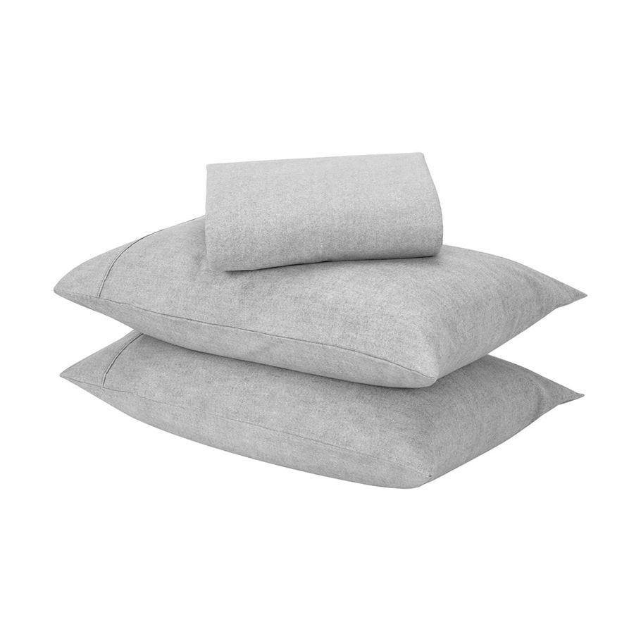 Marle Flannelette Cotton Sheet Set - Double Bed, Light Grey