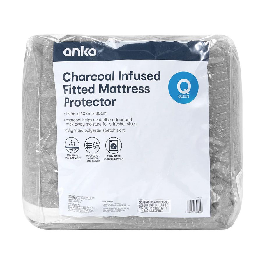 Charcoal Infused Fitted Mattress Protector - Queen Bed