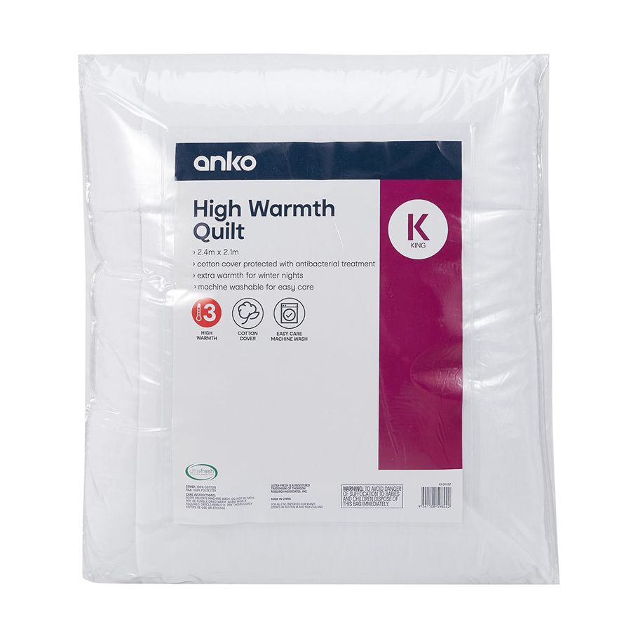High Warmth Quilt - King Bed, White