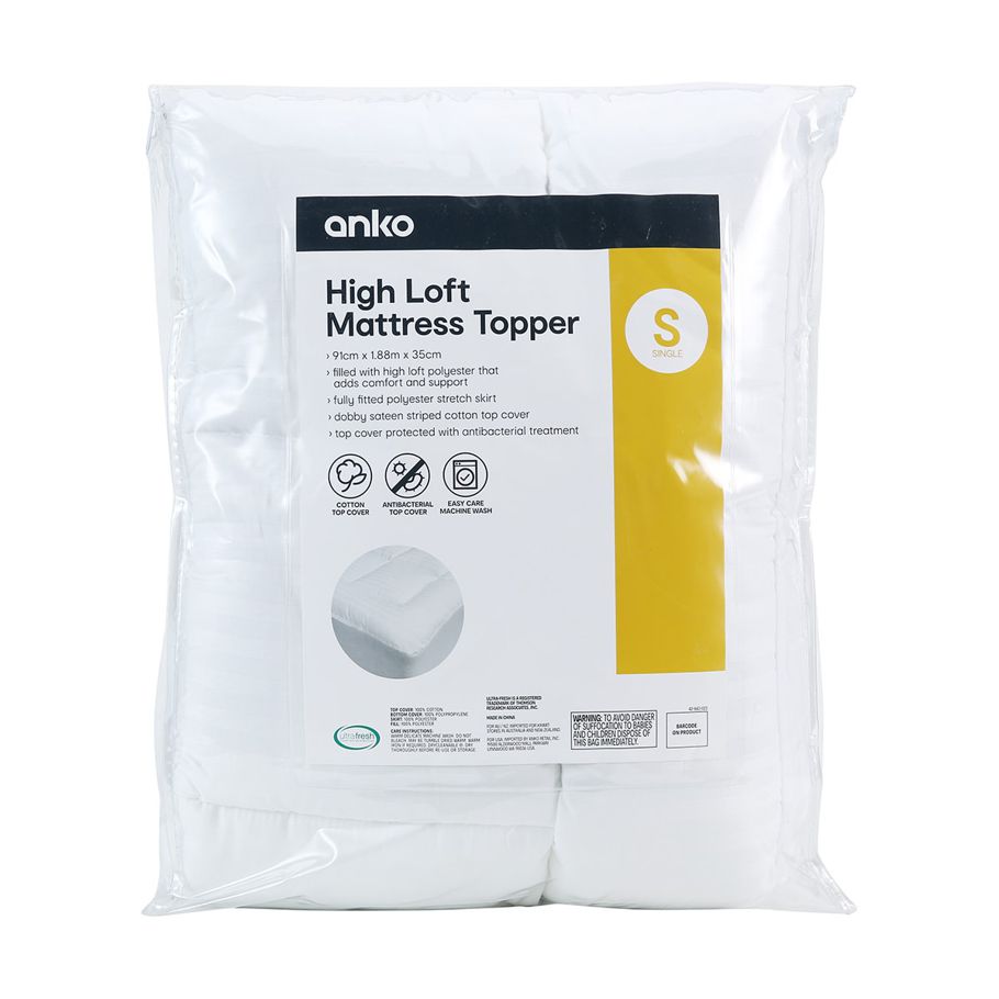 High Loft Mattress Topper - Single Bed, White