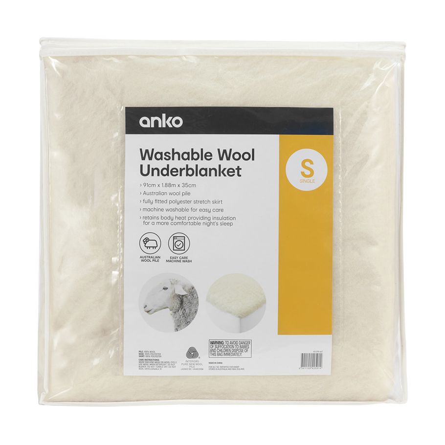 Washable Wool Underblanket - Single Bed, White