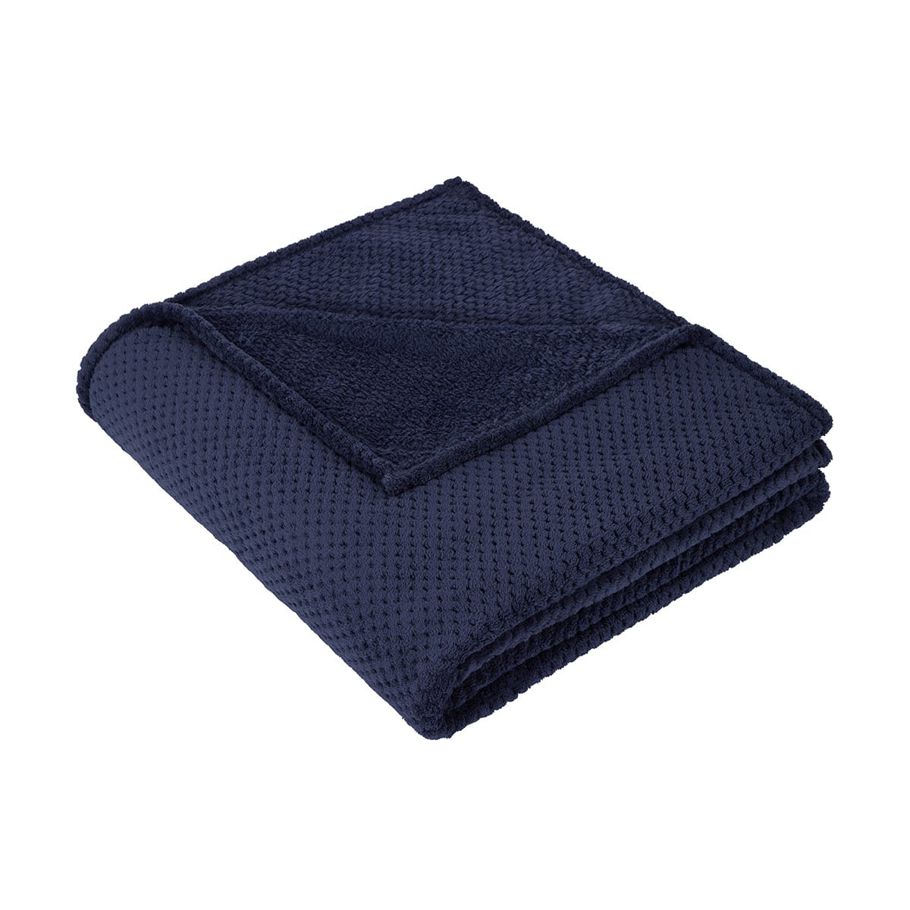 Coral Jacquard Blanket - Double/Queen Bed, Navy