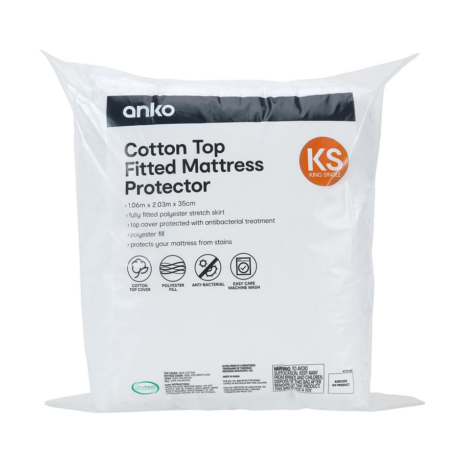 Cotton Top Fitted Mattress Protector - King Single Bed