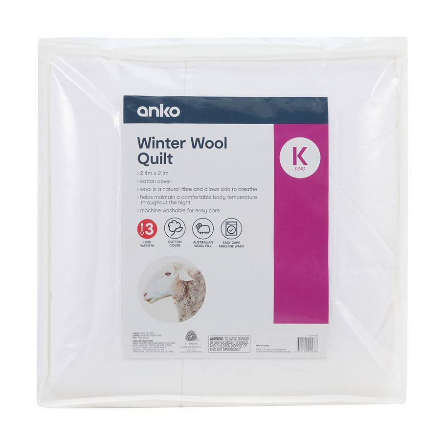 Winter Wool Quilt - King Bed, White