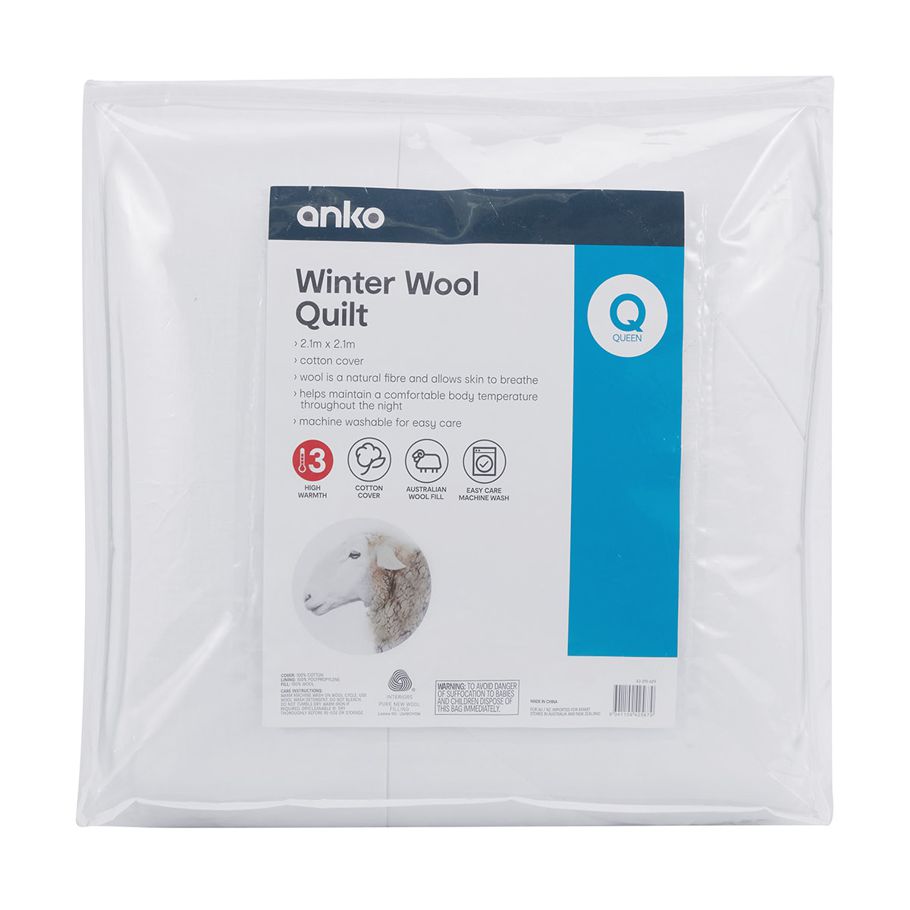 Winter Wool Quilt - Queen Bed, White