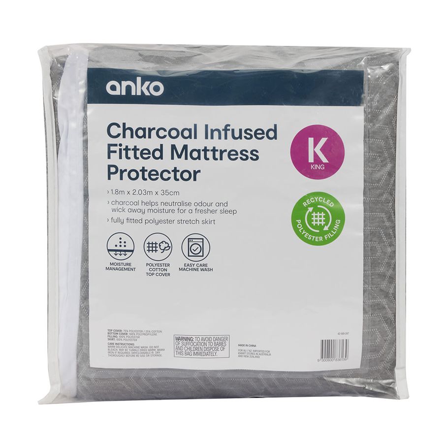 Charcoal Infused Fitted Mattress Protector - King Bed