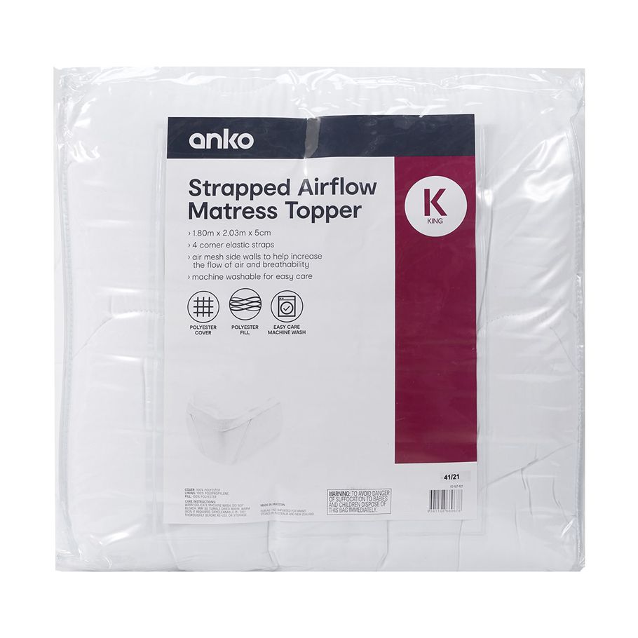 Strapped Airflow Mattress Topper - King Bed, White