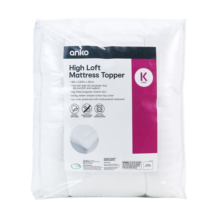 High Loft Mattress Topper - King Bed, White