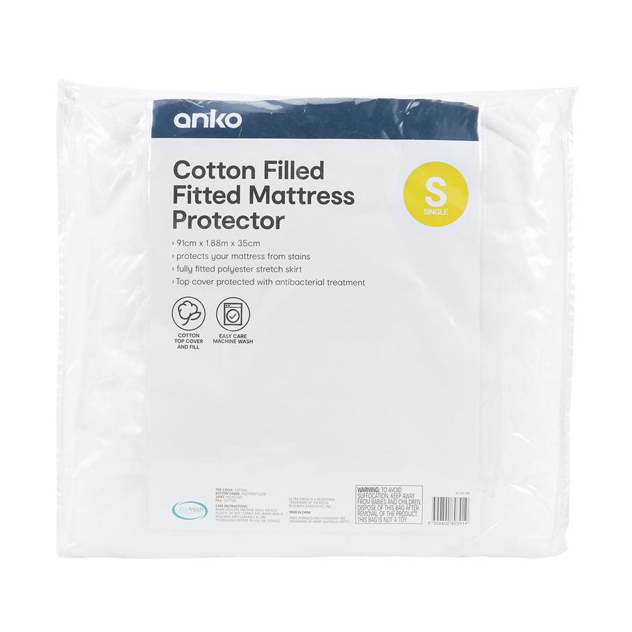 Cotton Filled Fitted Mattress Protector - Single Bed