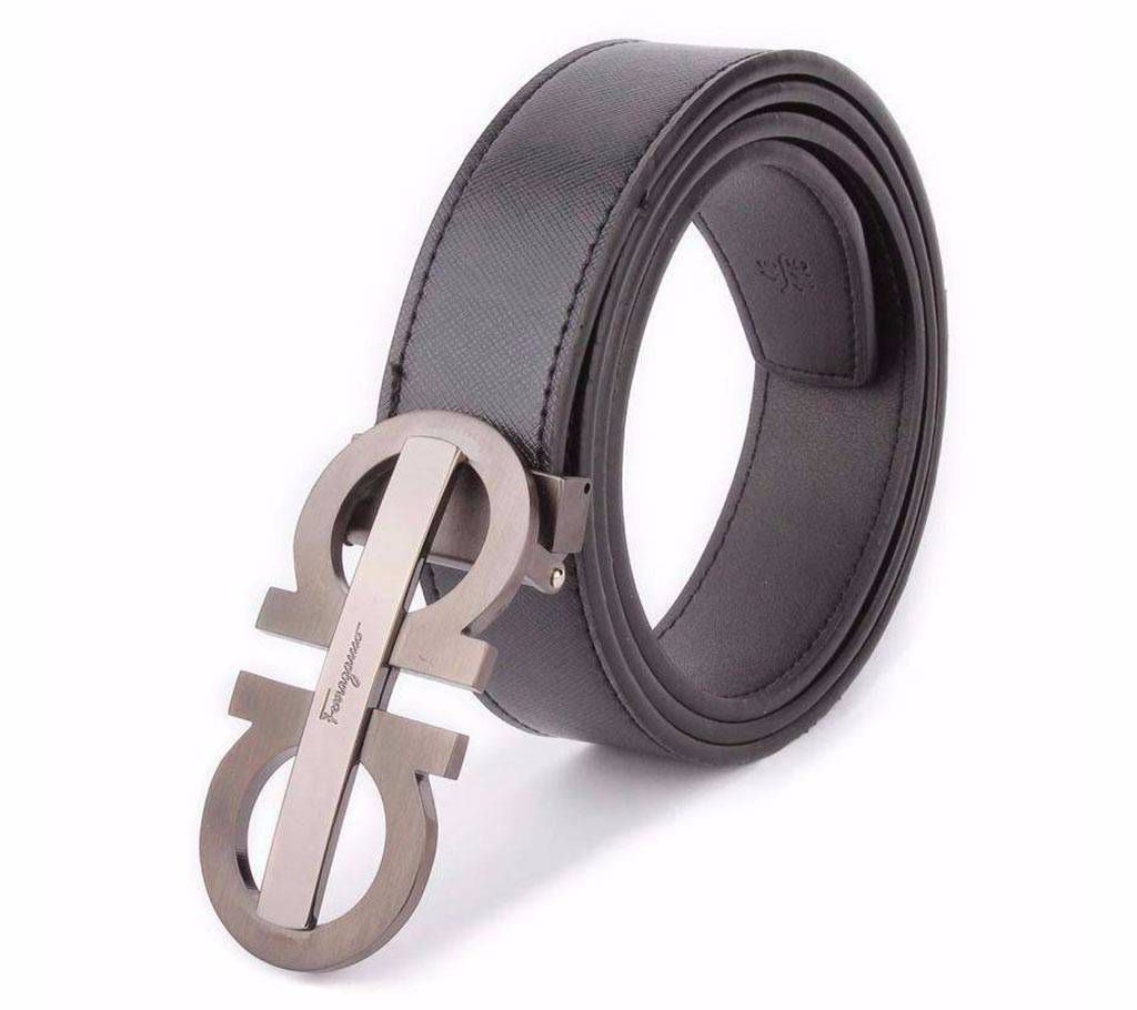 Double Gancio Gun Metal Buckle Black Textured Belt (Copy)