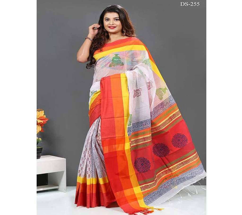 Light Off White and Multi Color Body Design Silk Butick Sharee
