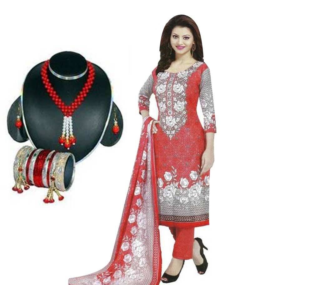 Unstiched cotton three piece - jewellery set combo offer