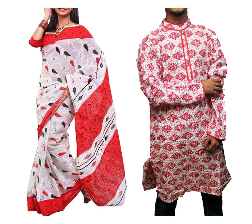 BOISHAKHI COTTON PANJABI & COTTON SAREE COMBO OFFER