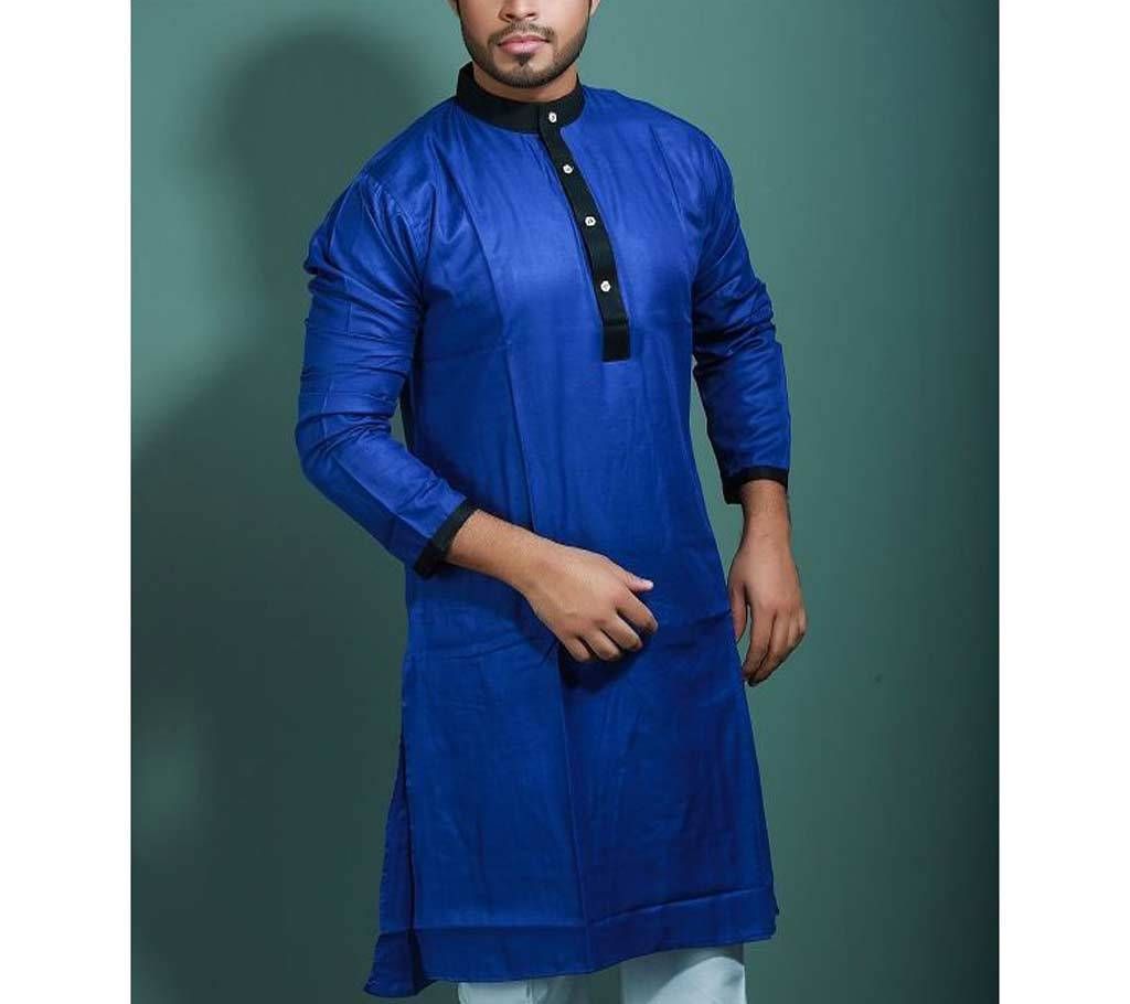 Cotton Design Panjabi  Blue With Black Neck Design  101369
