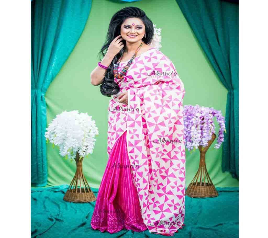 Boishaki Magenta Off White Joint Cotton Saree for Women