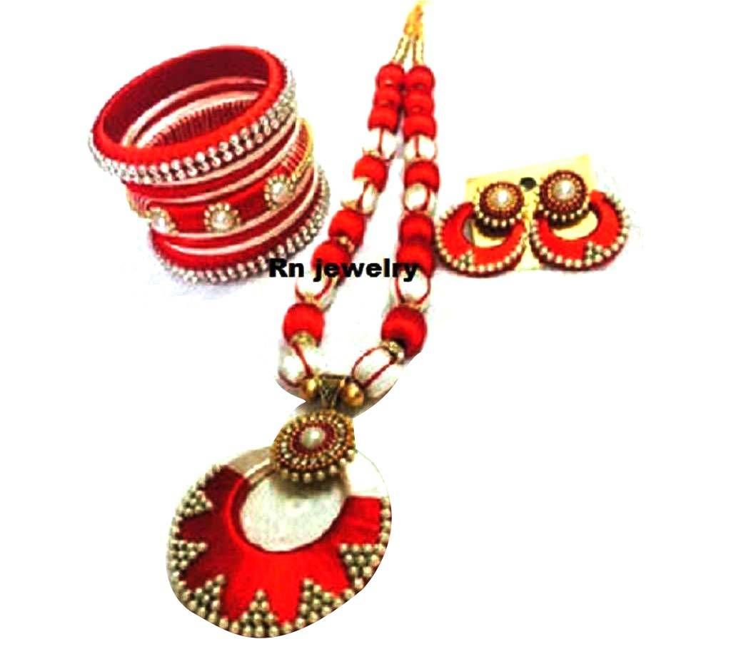 Silk Thread Necklace Earrings and Bangles Set