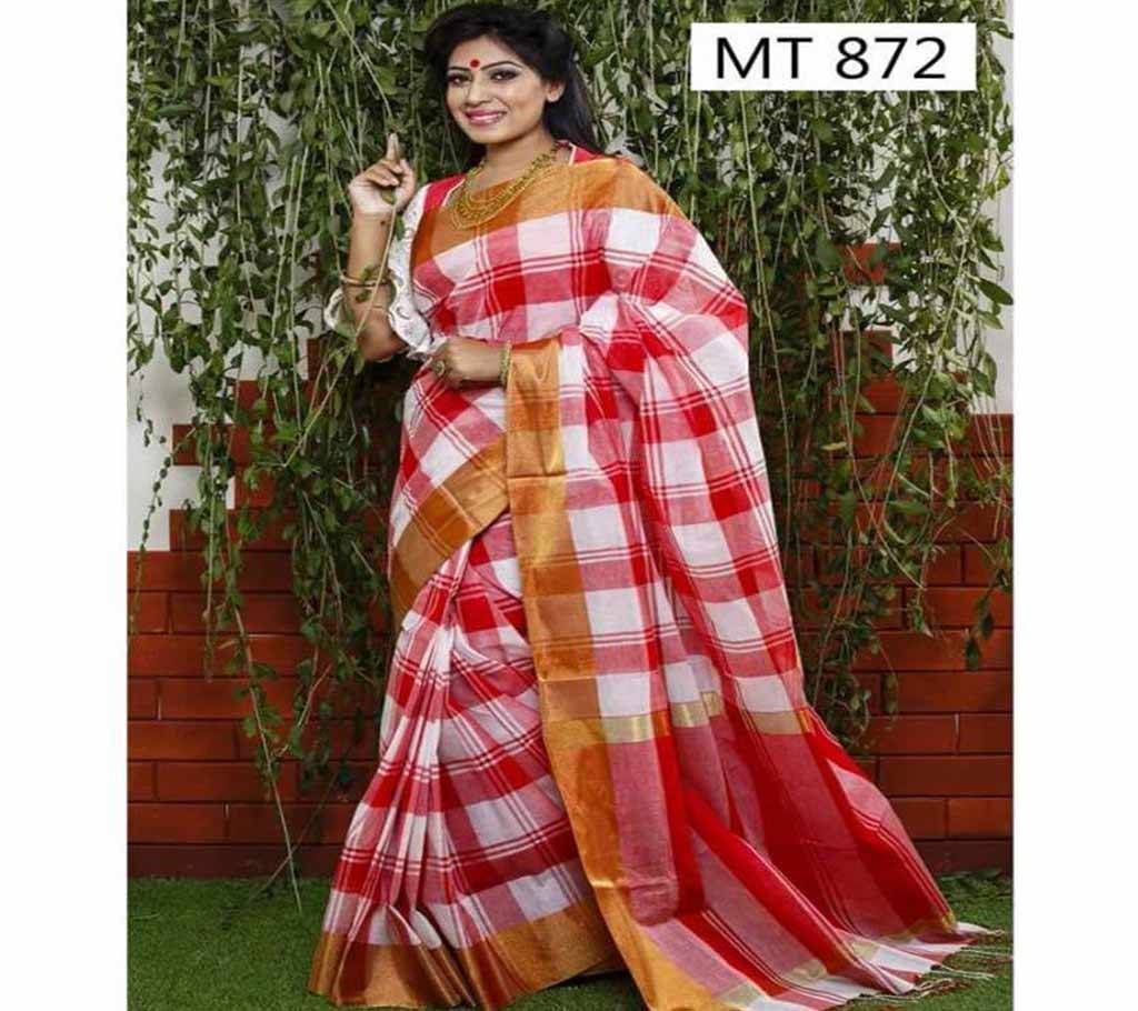 Boishakhi Laal Sada Cotton Sharee