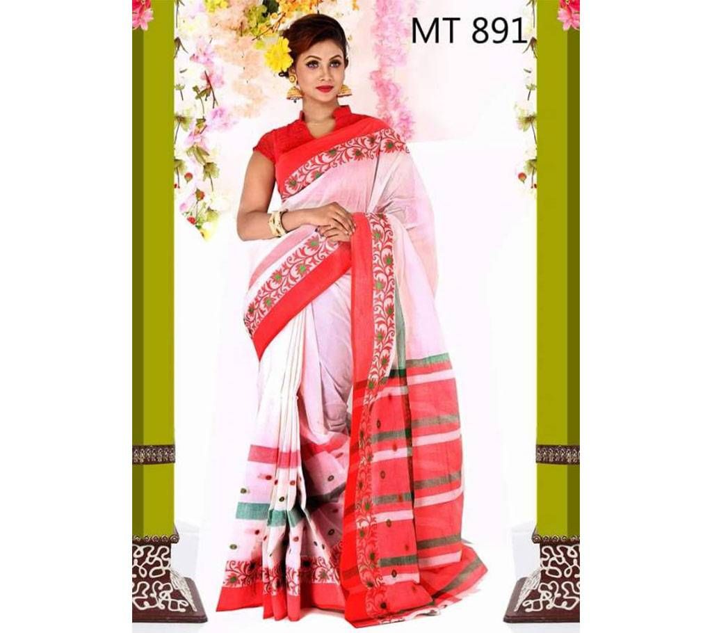 Boishakhi Sada Laal Cotton Sharee