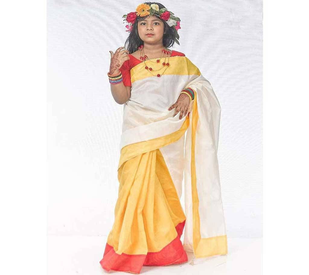 Boishakhi White and Yellow Katan Sharee