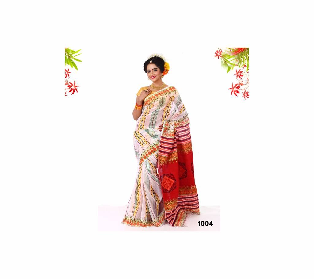 pure muslin silk saree, with hand block & spary