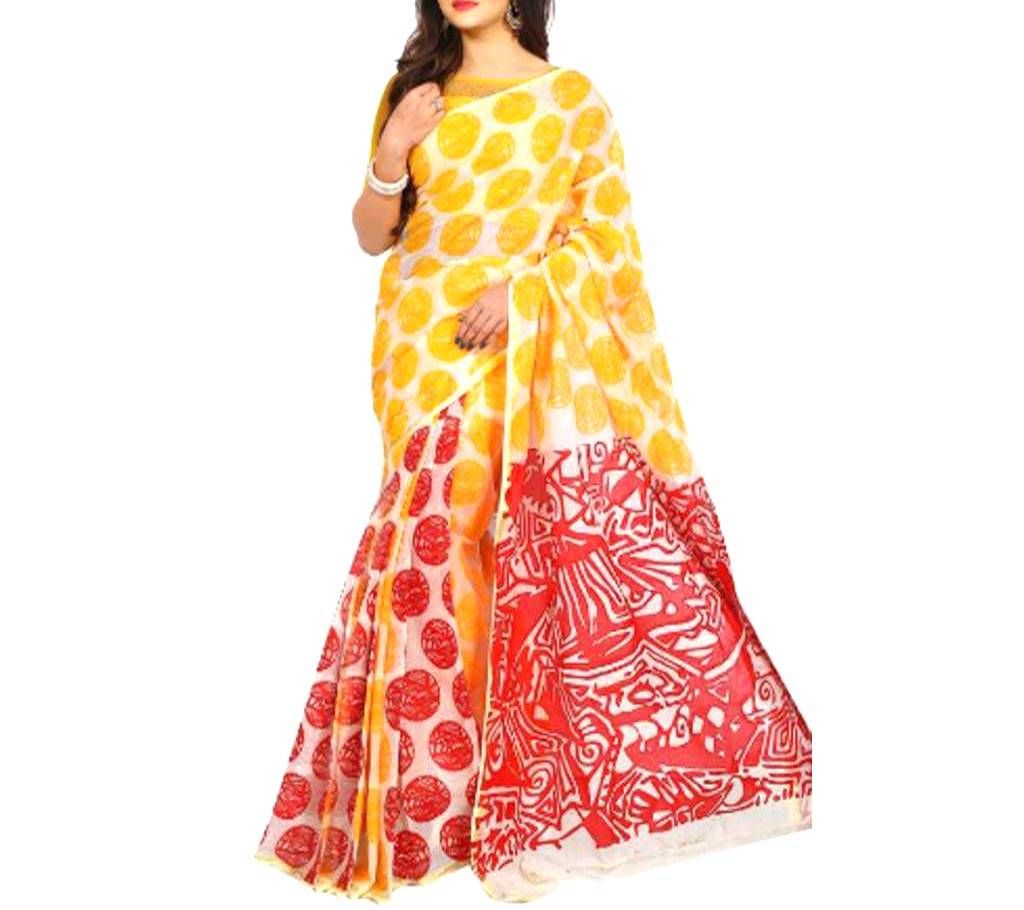 Yellow & Red Cotton Saree