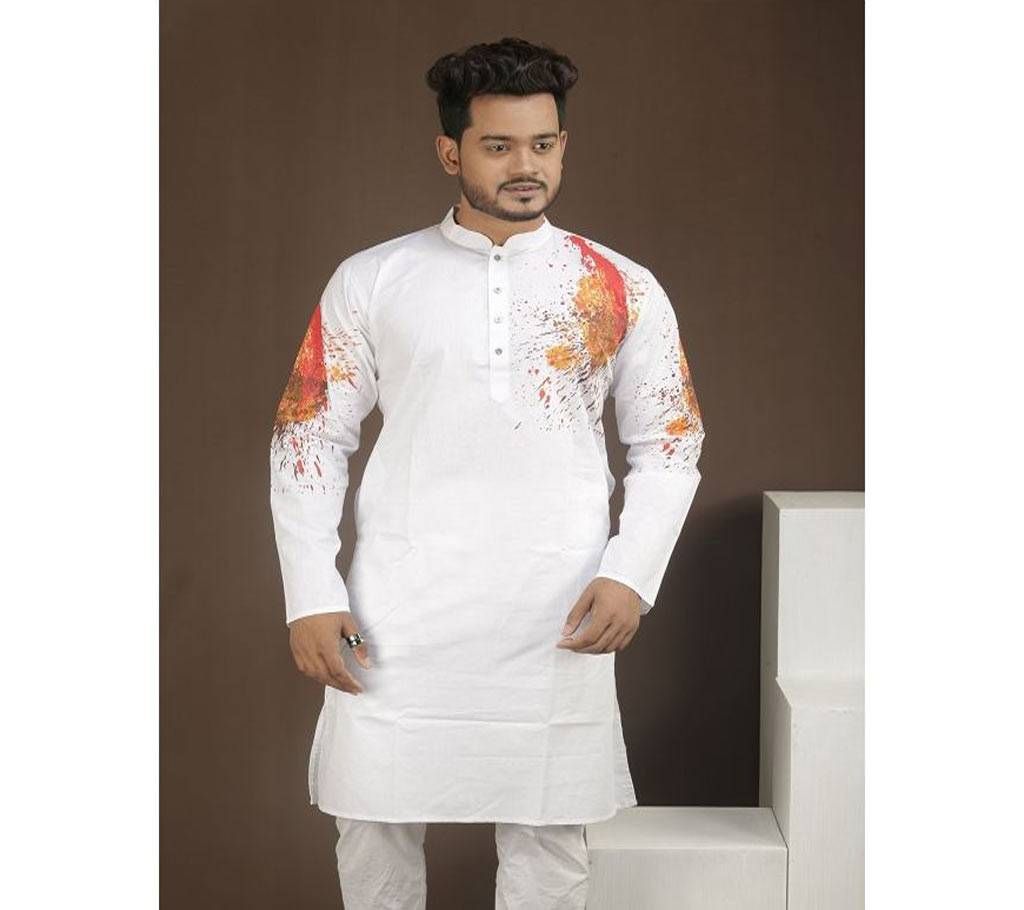 Cotton Panjabi  White with Multi Color with Multi Design  BK-220308