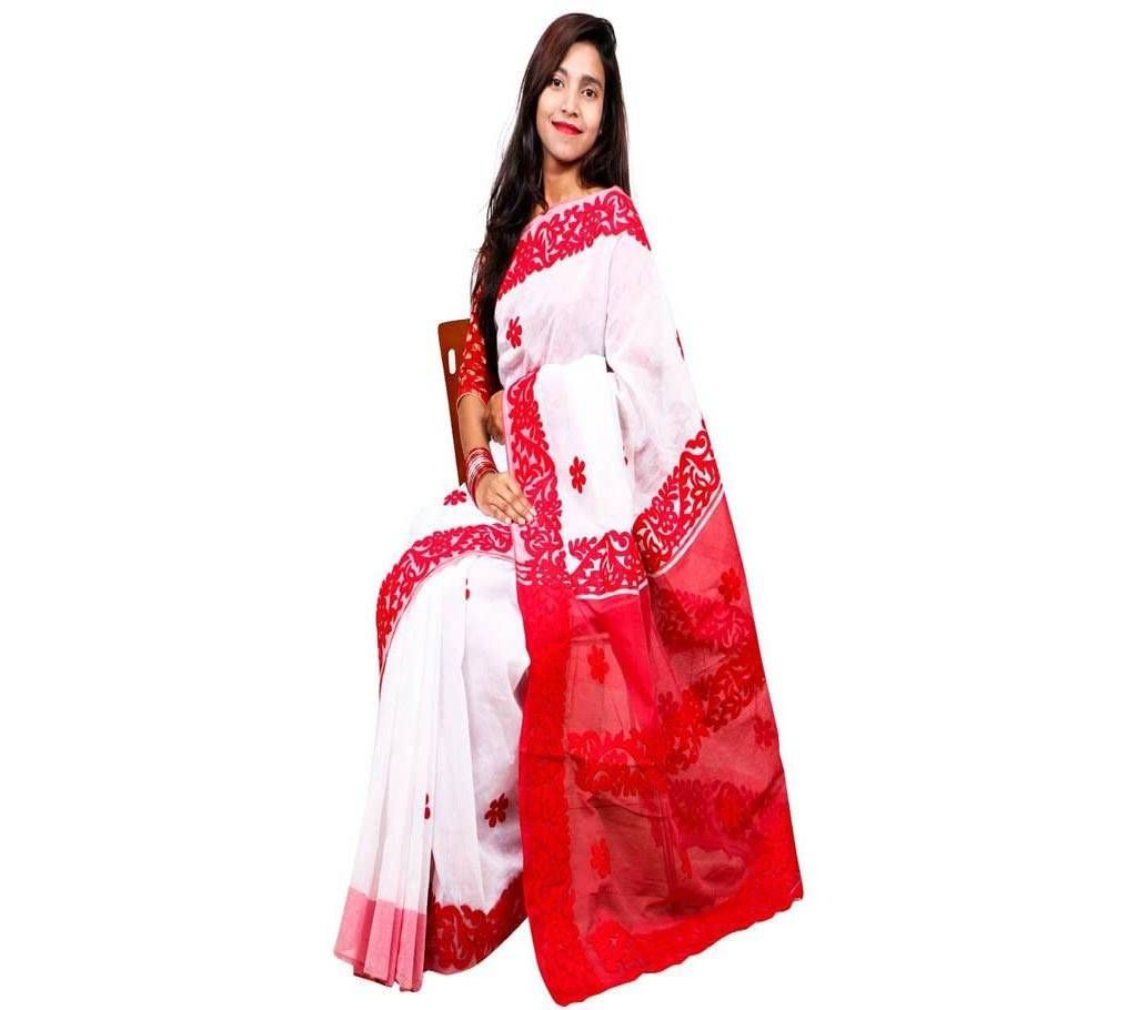 Boishakhi red and white combination cutwork saree