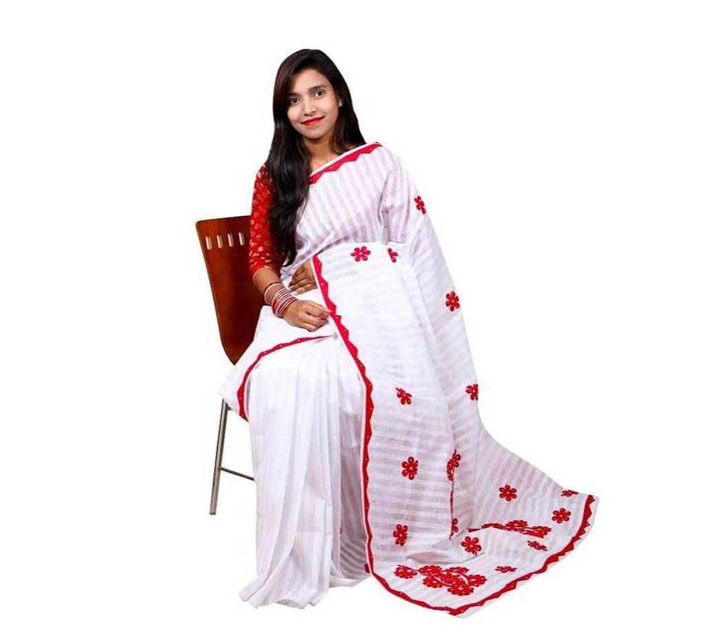 Red and white combination cutwork saree