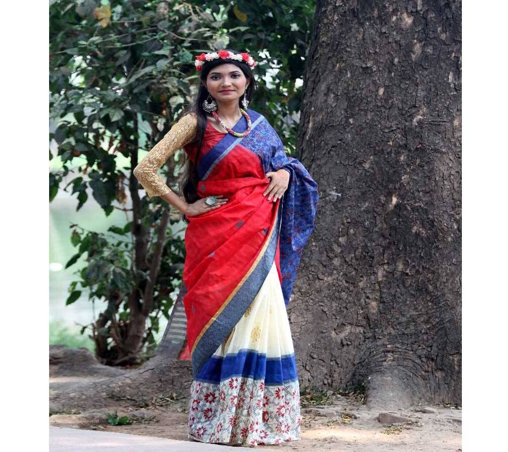 Boishakhi White Tangail cotton kota sharee