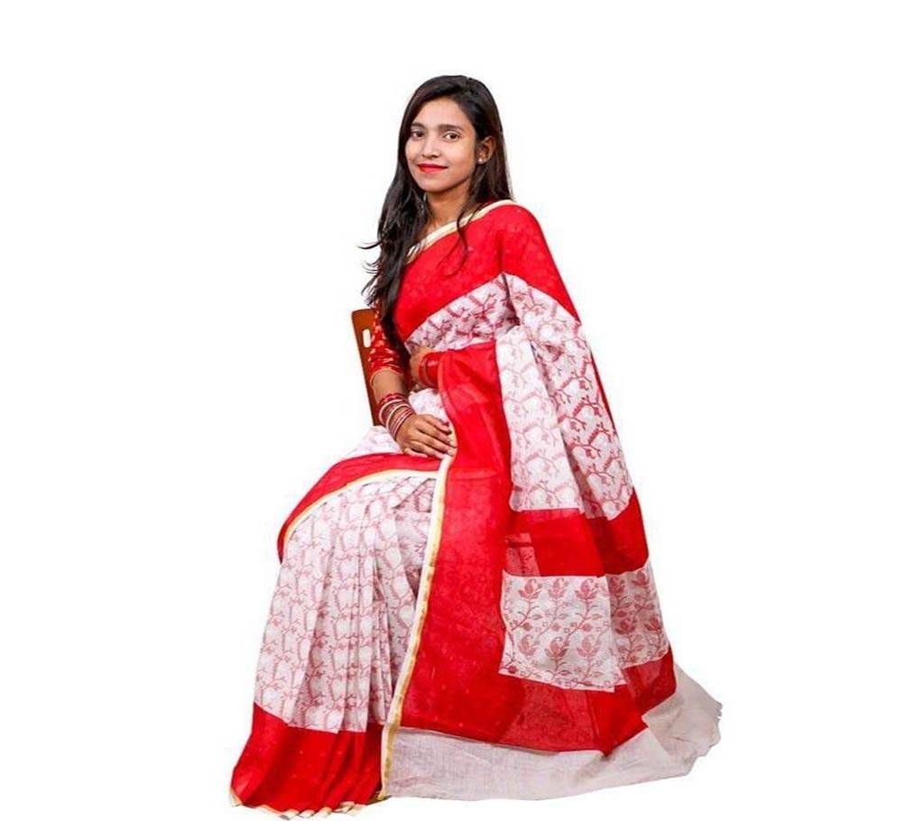 Cotton block hand paint saree