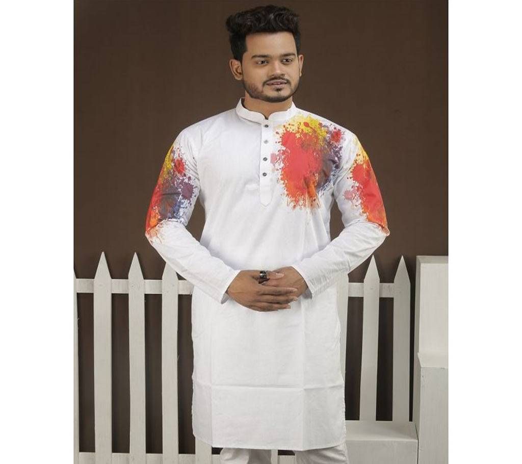 Cotton Panjabi  White with Multi Color Design  BK-220303