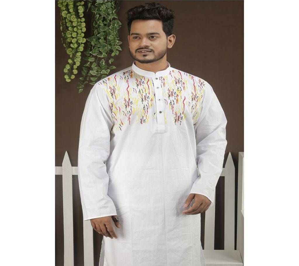 Cotton Panjabi  White With Multi Color Multi Design  BK-220318