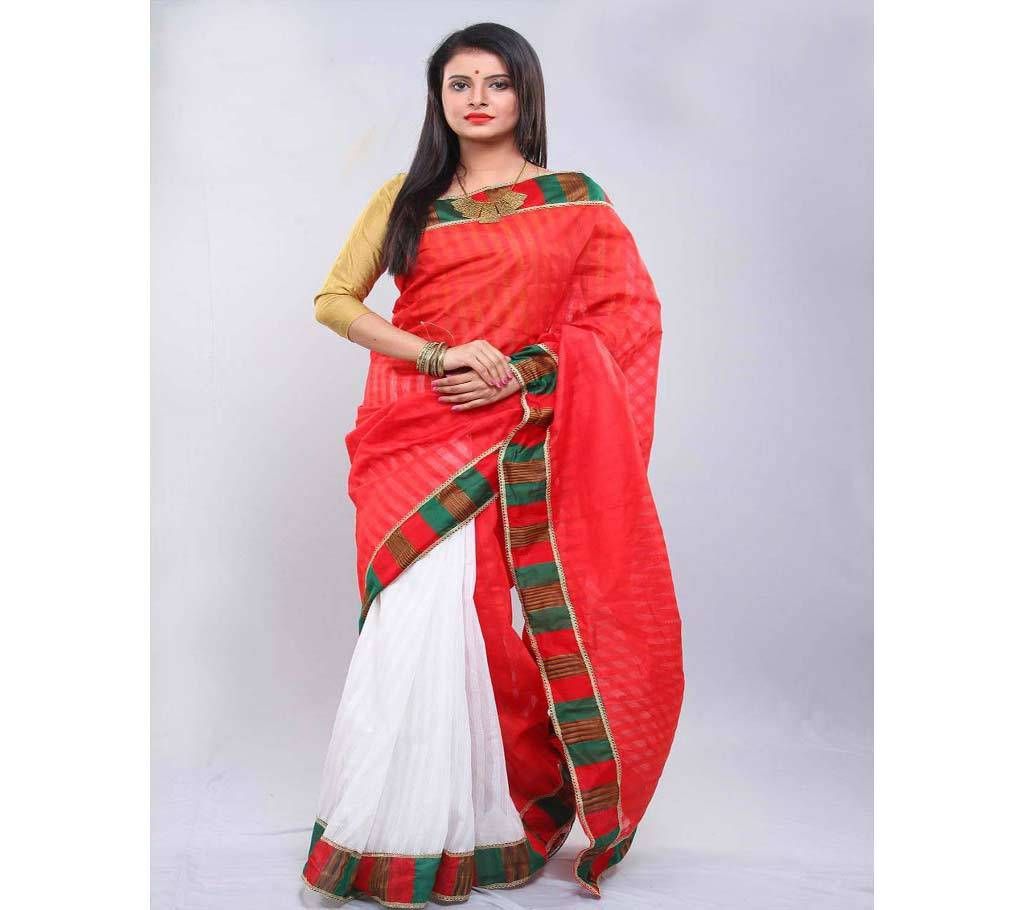 Boishskhi Red & White Silk Sharee