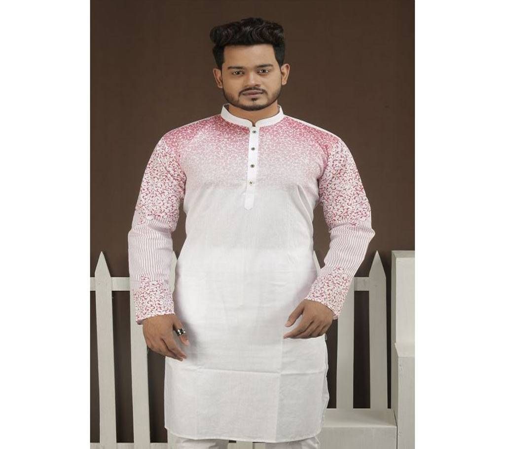 Cotton Panjabi  White With Small Leaf Design  BK-220317