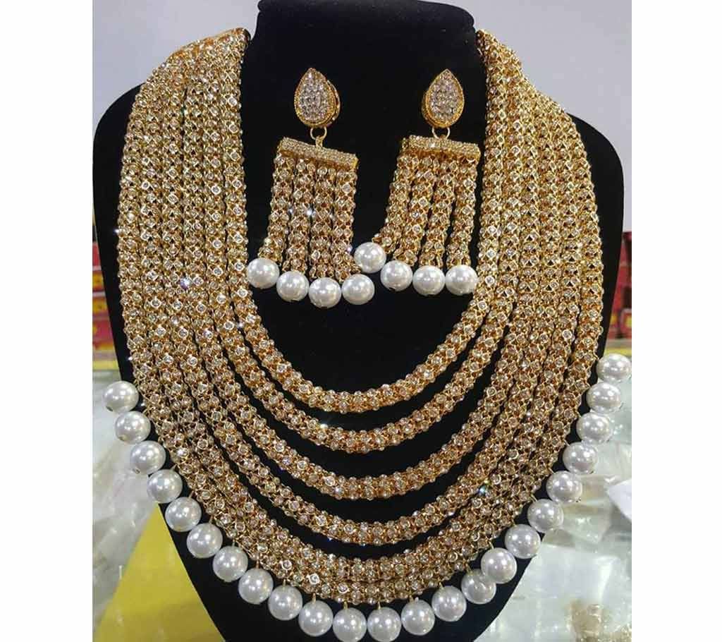 Golden Zink Alloy Pearl Ball Pendant Necklace Set